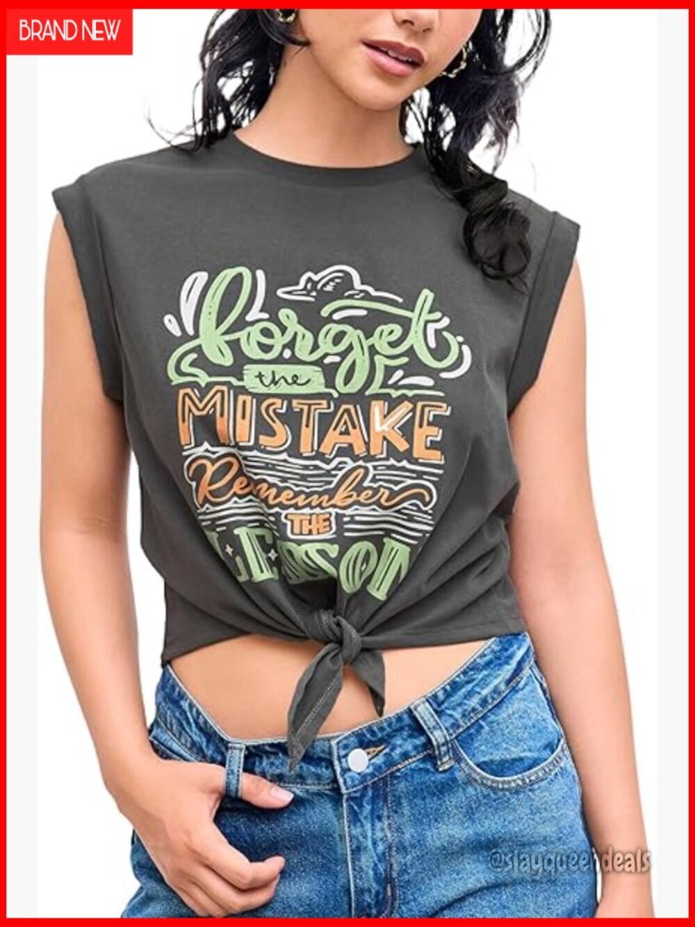 Graphic Crop Top with Knot Front, Rayon Spandex Blend, Casual Fit